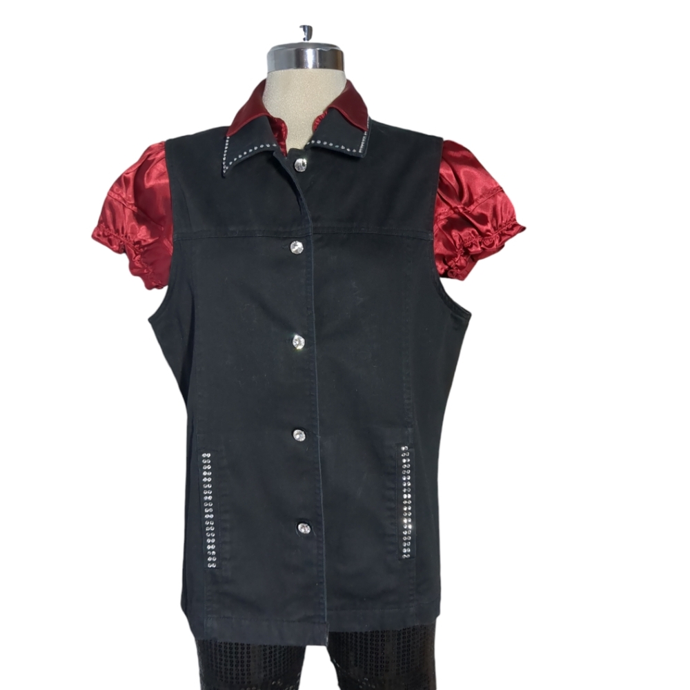 R&B Collection Black Denim Embellished Vest Size M